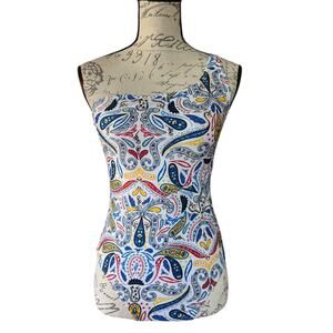 Onia White Blue Paisley One Shoulder Swimsuit Size Medium